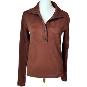Athleta Flurry Seamless Henley Ribbed Top Brown Ancient Mahogany Size Small